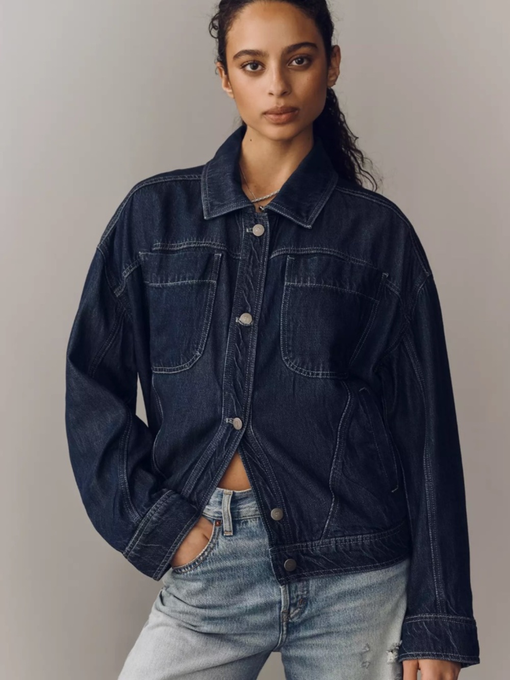 NWT Pilcro Anthropologie Pleated Lightweight Trucker Jacket Sz Small